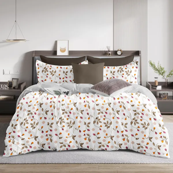 White_Micro_Satin_Twill_180_Tc_Double_Floral_Blossom_Print_Covers_Soft_Fade_Resistant_Microfiber_Textured_Bed_Bedsheet_With_Pillow