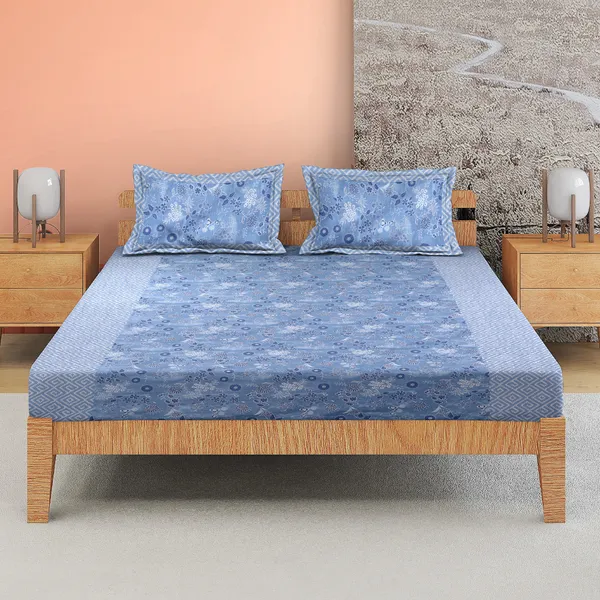 Blue_Cotton_Rich_Bedsheet_With_Pillow_Covers_|_180_Tc