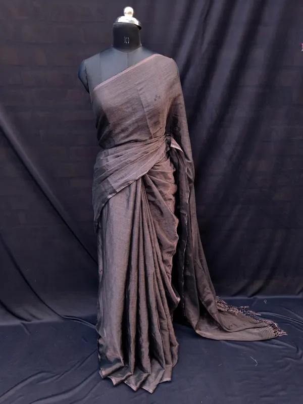 Chocolate_Brown_Metallic_Cotton_Tissue_Handloom_Saree_For_Women
