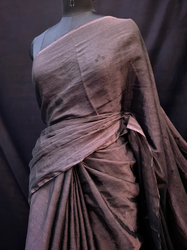 Chocolate_Brown_Metallic_Cotton_Tissue_Handloom_Saree_For_Women