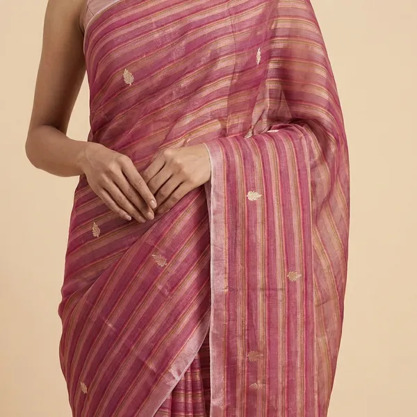 Raspberry_Pink_Cotton_Art_Silk_Striped_Handloom_Saree_For_Women