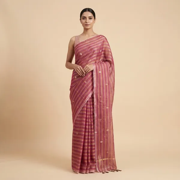 Raspberry_Pink_Cotton_Art_Silk_Striped_Handloom_Saree_For_Women