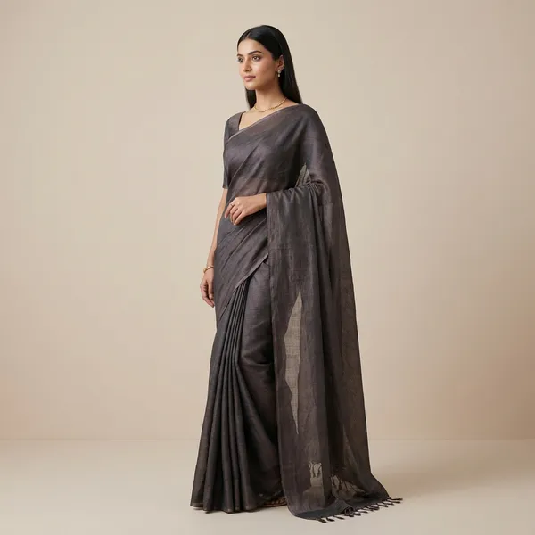 Chocolate_Brown_Metallic_Cotton_Tissue_Handloom_Saree_For_Women