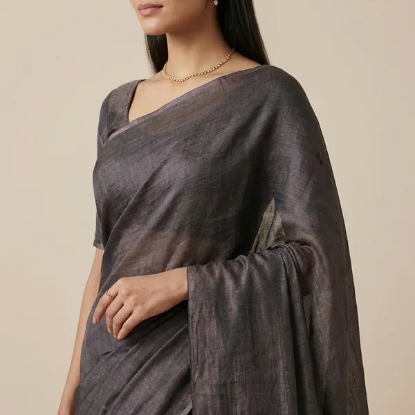 Chocolate_Brown_Metallic_Cotton_Tissue_Handloom_Saree_For_Women