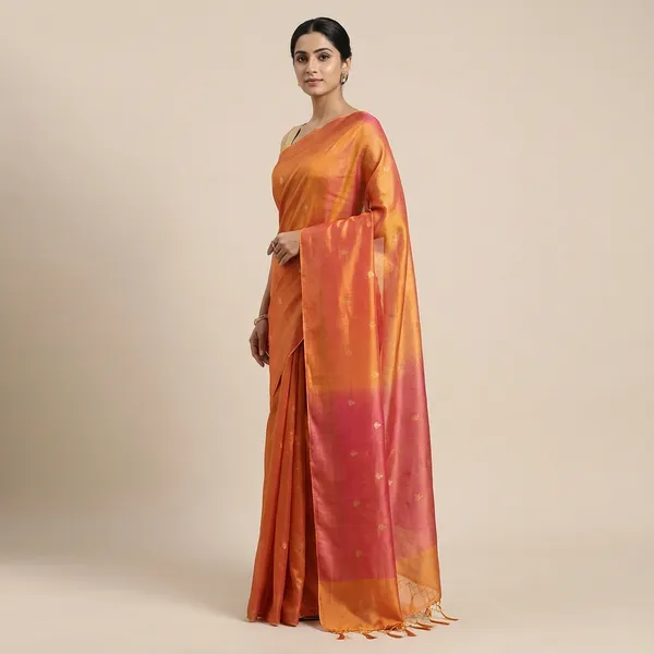 Turmeric_Gold_And_Rani_Pink_Metallic_Ombre_Zari_Tissue_Handloom_Saree_For_Women