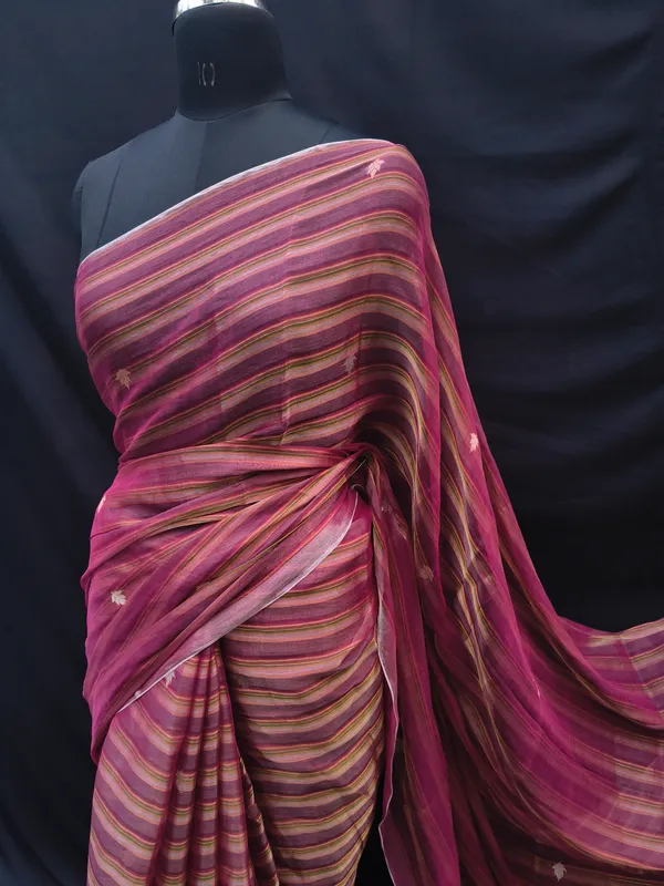 Raspberry_Pink_Cotton_Art_Silk_Striped_Handloom_Saree_For_Women