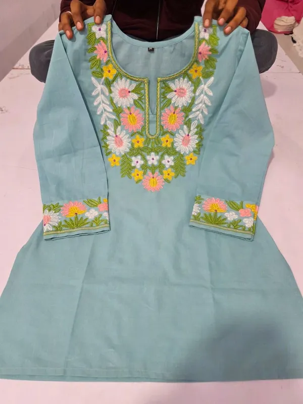 Light_Blue_Embroidered_Floral_Kurta_Set_With_Matching_Bottoms