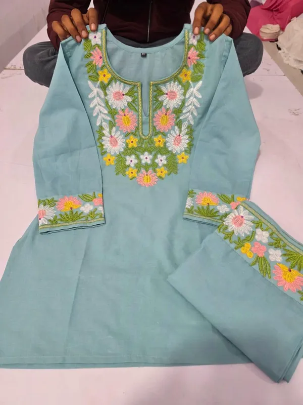Light_Blue_Embroidered_Floral_Kurta_Set_With_Matching_Bottoms