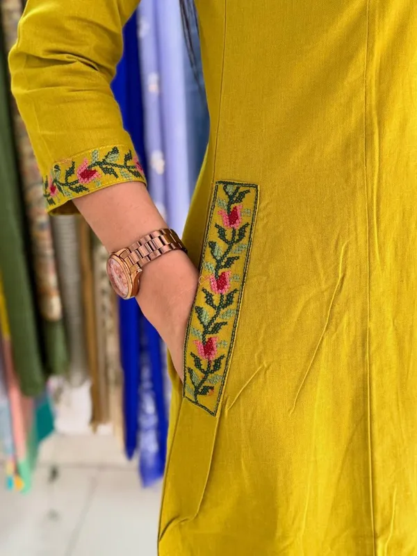 Yellow_Heavy_Cross_Stitch_Embroidered_Kurta_With_Floral_Design