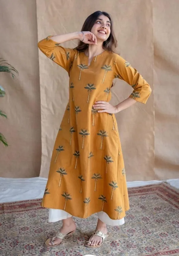 Mustard_Yellow_Floral_Print_Aline_Kurta_With_White_Palazzo_Set