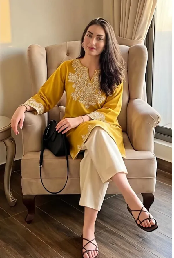 Elegant_Yellow_Embroidered_Kurti_With_Straight_Pants_Set