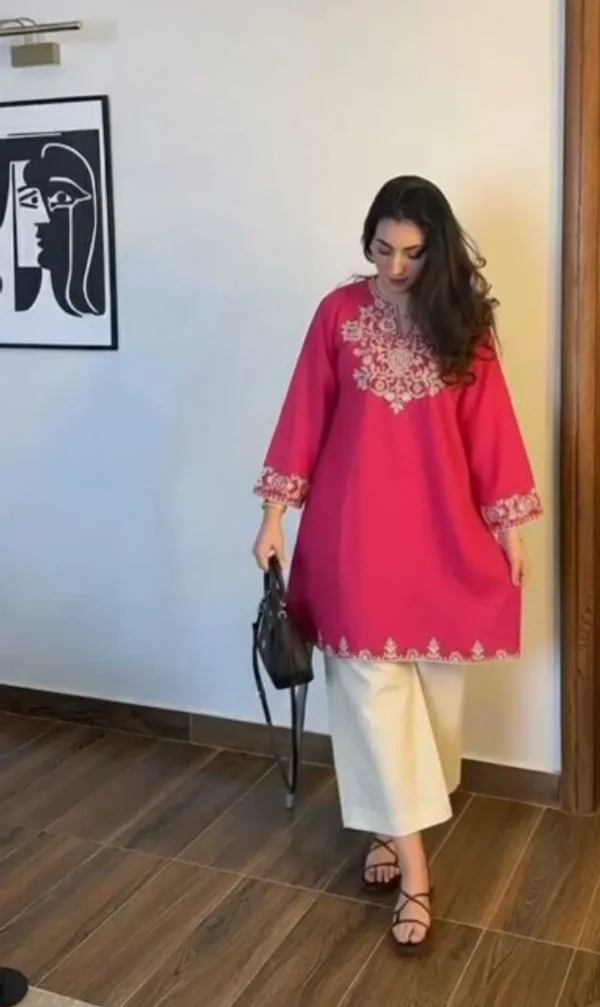 Elegant_Pink_Embroidered_Kurti_With_Straight_Pants_Set