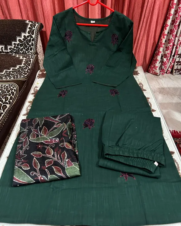 Green_Embroidered_Churidar_Suit_With_Printed_Dupatta
