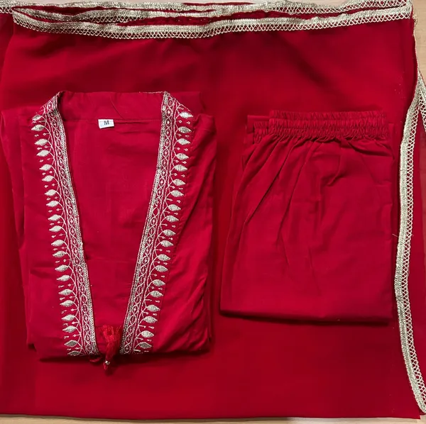 Red_Embroidered_Georgette_Kurta_With_Silver_Zari_Work
