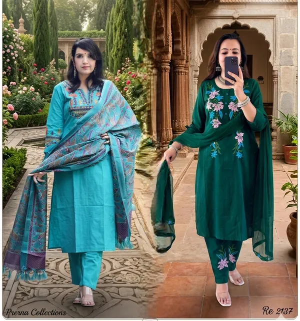 Green_And_Turquoise_Cotton_Premium_Salwar_Suit_And_Kurta_Set_For_Women_Pack_Of_(2)