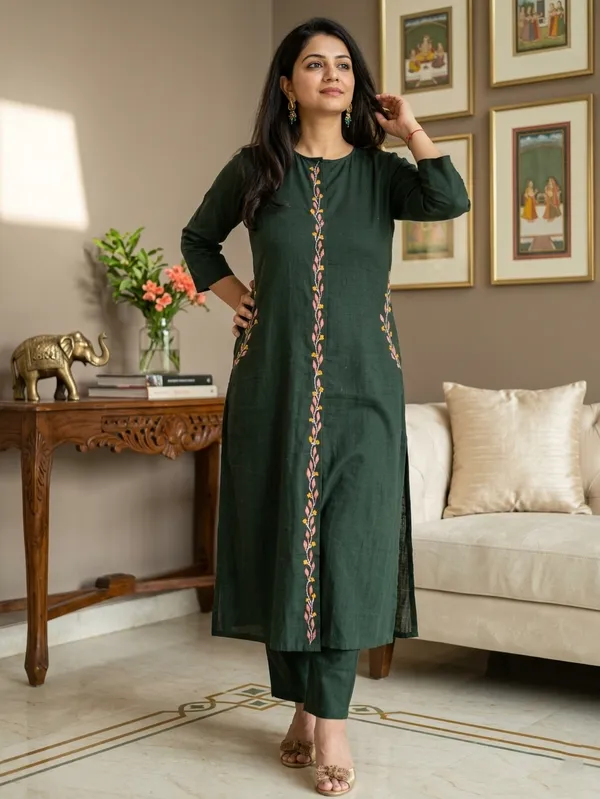 Dark_Green_Embroidered_Kurta_Set_With_Dupatta_Women'S_Ethnic_Wear