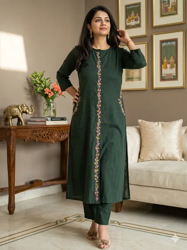 Dark_Green_Embroidered_Kurta_Set_With_Dupatta_Women'S_Ethnic_Wear