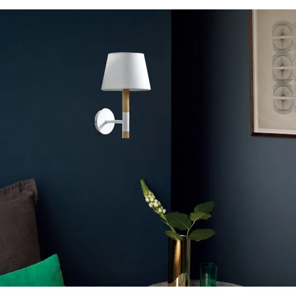 White_Teakwood_Off_White_Shade_Metal_FaBrownic_Shade_Cloth_Shade_Wall_Light_Default_Title