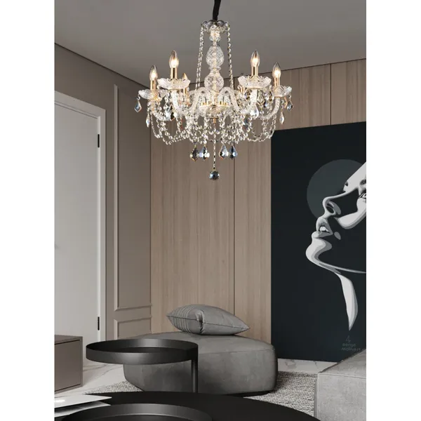 Chrome_Metal_Amber_Glass_Crystals_Candle_Arm_Chandelier_Default_Title