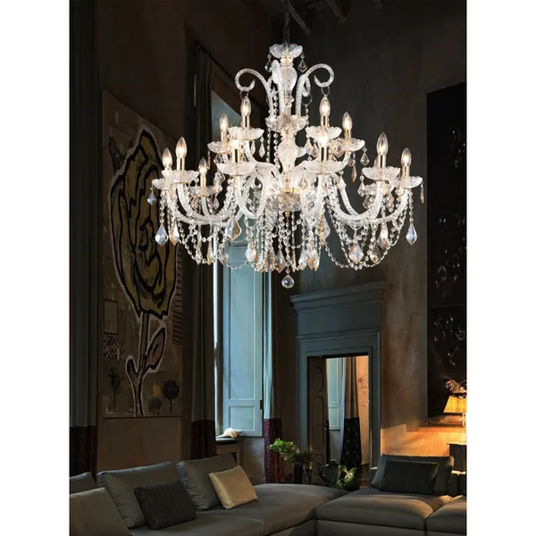Chrome_Metal_Amber_Glass_Crystals_Candle_Arm_Chandelier_Default_Title