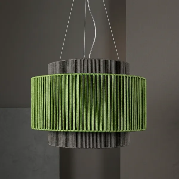 Cotton_Thread_Modern_Two-Tier_Ribbed_Drum_Pendant_Light