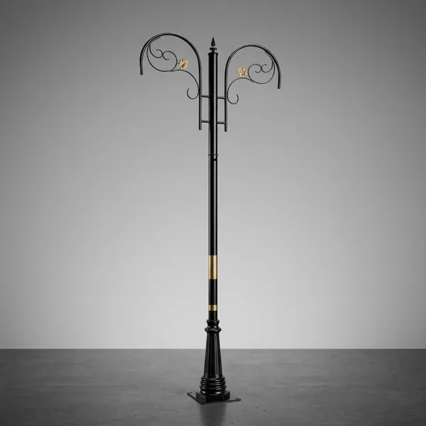 Black_Iron_Decorative_Double_Arm_Outdoor_Garden_Light_Pole