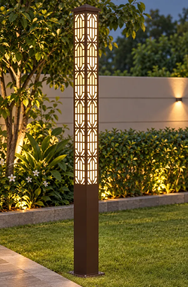 Brown_Outdoor_Geometric_Pattern_Garden_Lamp_Post
