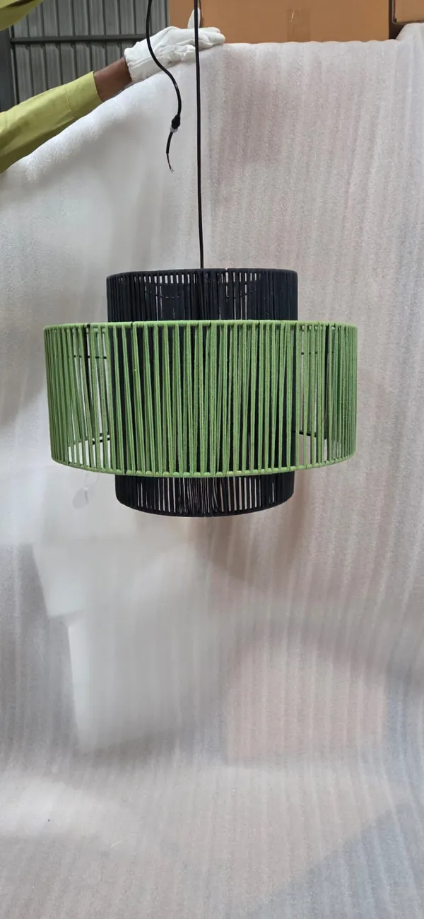 Cotton_Thread_Modern_Two-Tier_Ribbed_Drum_Pendant_Light