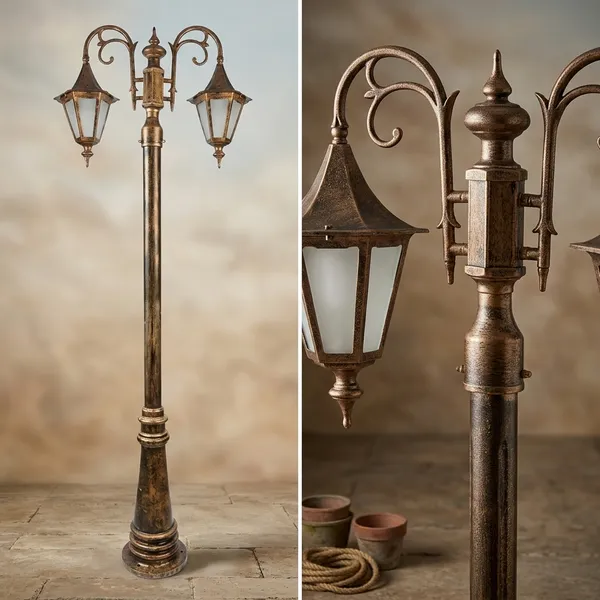 Antique_Brownonze_Metal_Double_Head_Outdoor_Garden_Lamp_Post
