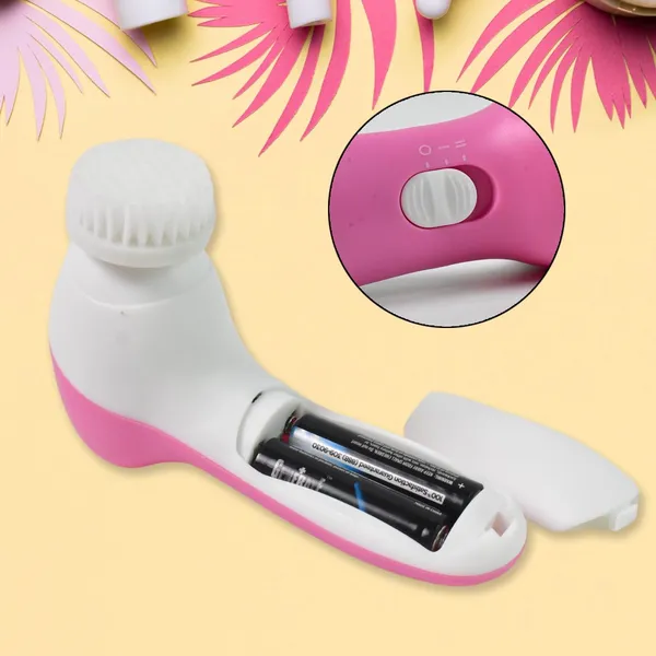 Pink_And_White_Multi_Function_6_In_1_Facial_Exfoliator_And_Massager_Kit_Face_Brush_And_Skin_Care_And_And_Body_Cleaner_With_2_Aa_Batteries_Included