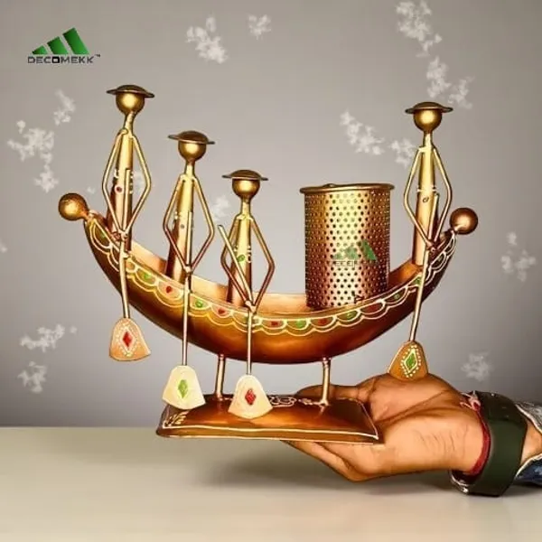 Gold_Metal_And_Long_Kerala_Water_Boat_Showpiece_And_Pen_Stand_And_Standard