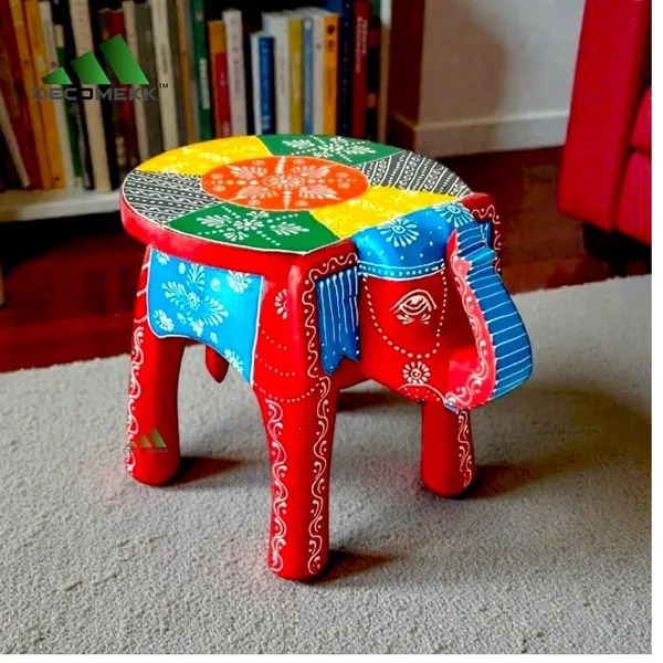 Red_And_Blue_Hand_Painted_Wooden_Elephant_Stool_And_Table_Living_Room_And_Decorative_Wooden_Stool_And_Handcrafted_Elephant_Furniture_And_Boho_Wooden_Side_Table_And_Indian_Folk_Art_For_Home_Decor