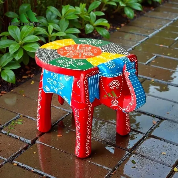 Red_And_Blue_Hand_Painted_Wooden_Elephant_Stool_And_Table_Living_Room_And_Decorative_Wooden_Stool_And_Handcrafted_Elephant_Furniture_And_Boho_Wooden_Side_Table_And_Indian_Folk_Art_For_Home_Decor