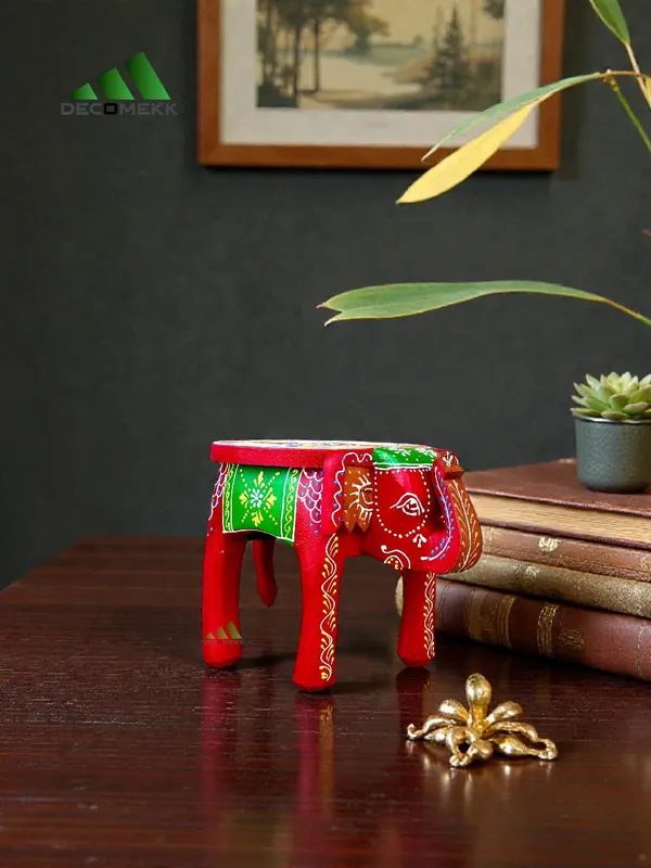 Red_And_Green_Artisan_Handmade_Wooden_Stool_And_Traditional_Indian_Furniture_And_Small_Wooden_Side_Table_Ethnic_Accent_And_Solid_Wood_Elephant_Stool_And_Unique_Housewarming_Gift_Furniture