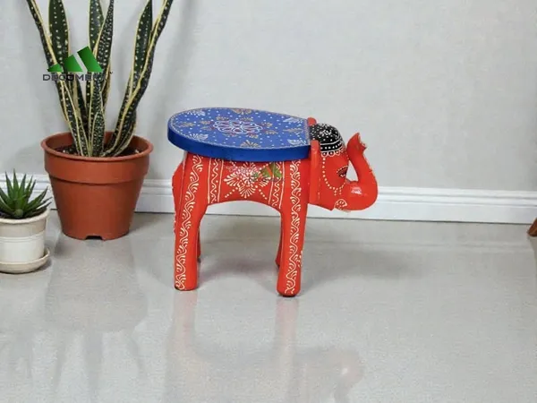 Orange_And_Blue_Solid_Wood_Elephant_Stool_High_Demand_Keywords_Also_Include_Elephant_Accent_Table_Living_Room_And_Decorative_Footstool_Home