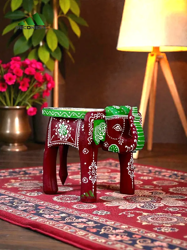 Maroon_Hand_Painted_Elephant_Stool_And_Rajasthani_Wooden_Stool_And_Hathi_Stool_And_Ethnic_Indian_Side_Table