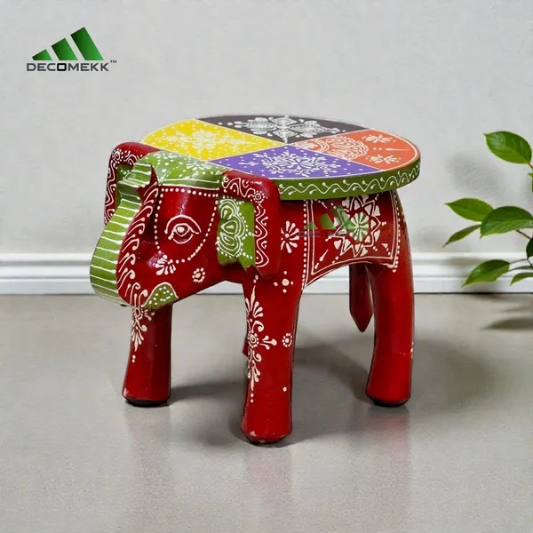 Maroon_Hand_Painted_Elephant_Stool_And_Rajasthani_Wooden_Stool_And_Hathi_Stool_And_Ethnic_Indian_Side_Table