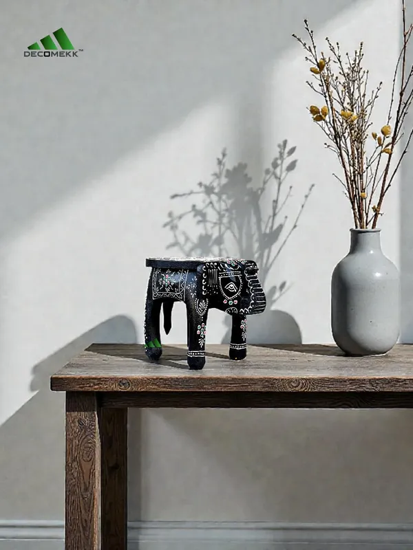 Black_Wooden_Elephant_Stool_And_Hand_Painted_Rajasthani_Elephant_Table_Decor_And_Handmade_Indian_Handicraft_Showpiece