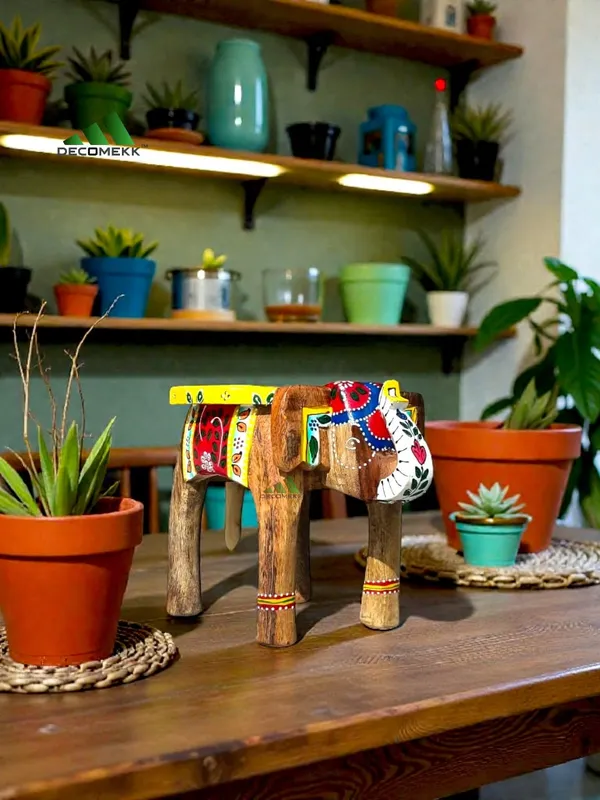 Natural_Rustic_Natural_Wood_Hand_Painted_Elephant_Pedestal_Ethnic_Indian_Plant_Stand