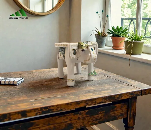 White_Classic_White_Hand_Painted_Wooden_Elephant_Stool_Sacred_Hathi_Chowki_Pooja_And_Mandir_Decor