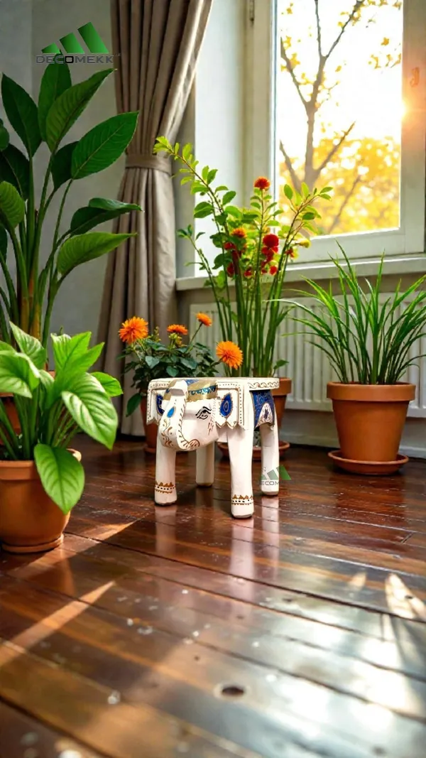 White_Classic_White_Hand_Painted_Wooden_Elephant_Stool_Sacred_Hathi_Chowki_Pooja_And_Mandir_Decor