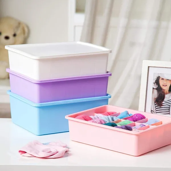 Sky_Blue_And_Beige_Plastic_Divider_Organizer_Box_With_Lid_|_Pack_Of_2