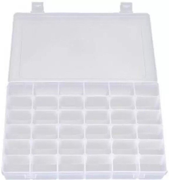 Transparent_36_Grids_Plastic_Storage_Box_With_Adjustable_Dividers_And_24_Slot_Acrylic_Trapezoid_Makeup_Storage_Box_|_Pack_Of_2