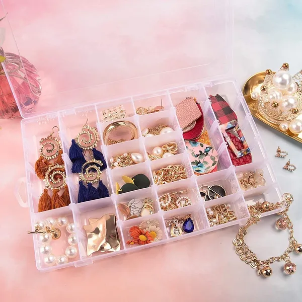 Transparent_36_Grids_Plastic_Storage_Box_With_Adjustable_Dividers_And_24_Slot_Acrylic_Trapezoid_Makeup_Storage_Box_|_Pack_Of_2