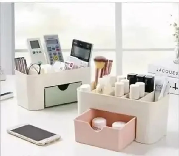 Multicolor_Plastic_Cosmetic_Storage_Box_With_Small_Drawer_|_Pack_Of_2_|_9_X_11_X_22_Cm