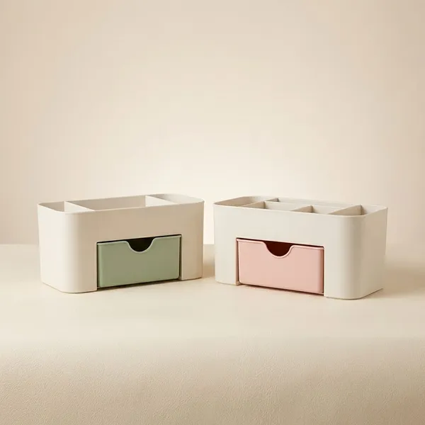 Multicolor_Plastic_Cosmetic_Storage_Box_With_Small_Drawer_|_Pack_Of_2_|_9_X_11_X_22_Cm
