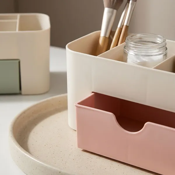 Multicolor_Plastic_Cosmetic_Storage_Box_With_Small_Drawer_|_Pack_Of_2_|_9_X_11_X_22_Cm