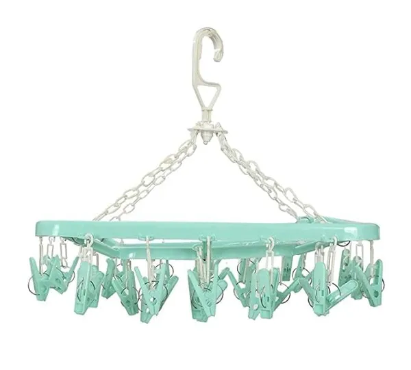 Sea_Green_Plastic_Ceiling_Cloth_Dryer_Stand_With_24_Clips_Plastic_Cloth_Clips