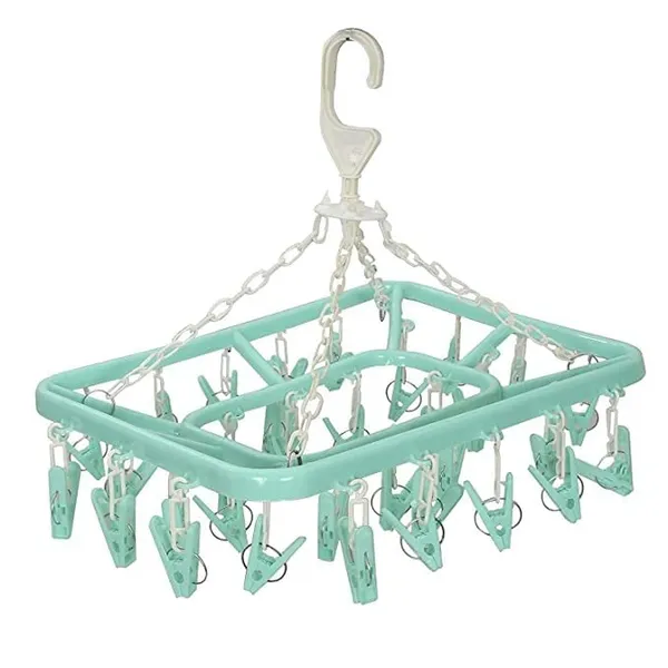 Sea_Green_Plastic_Ceiling_Cloth_Dryer_Stand_With_24_Clips_Plastic_Cloth_Clips