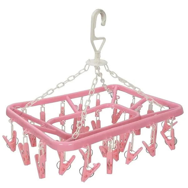Pink_Plastic_Ceiling_Cloth_Dryer_Stand_With_32_Clips_Plastic_Cloth_Clips